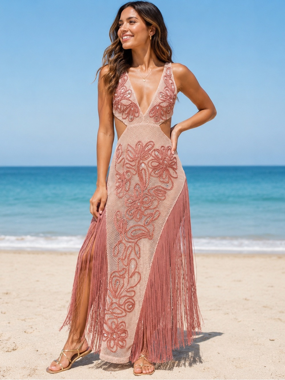 ASOS LUXE Embellished Beach Maxi Dress with Fringe